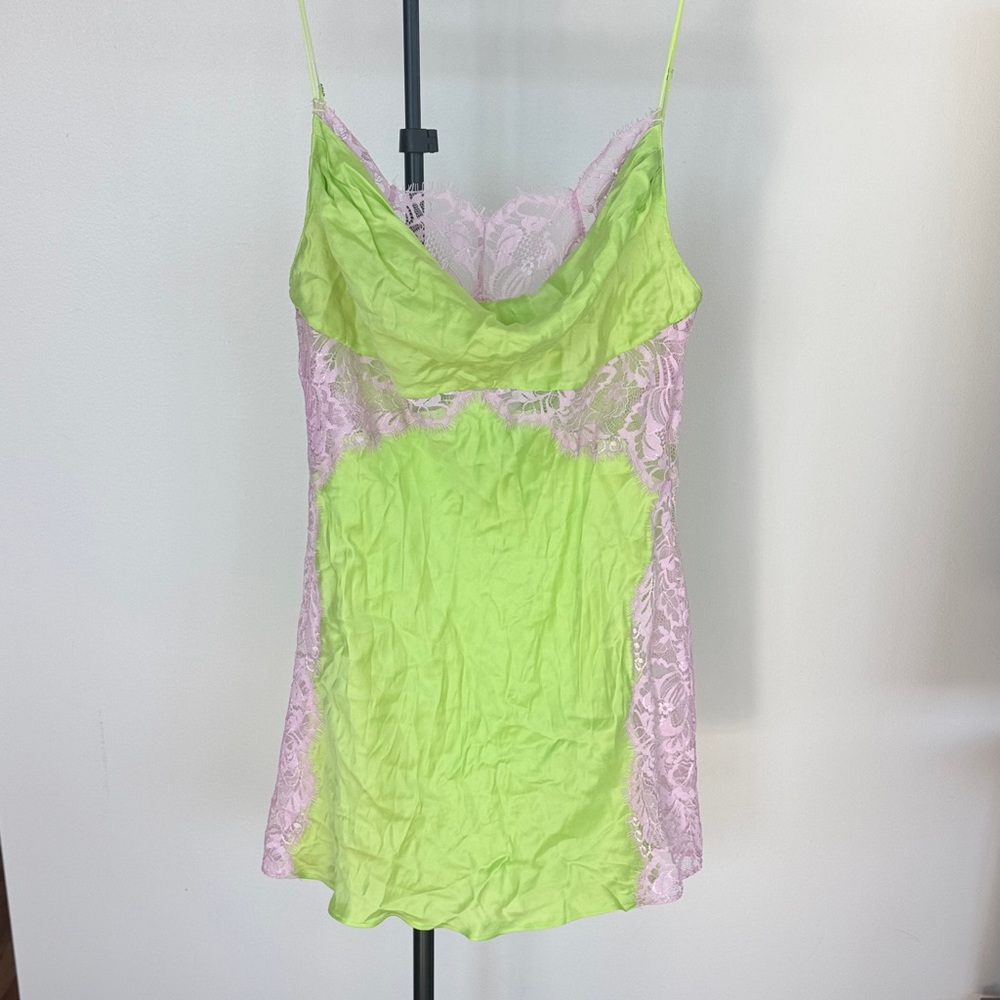 For Love And Lemons Lime Green and Pink Lace Mini Dress